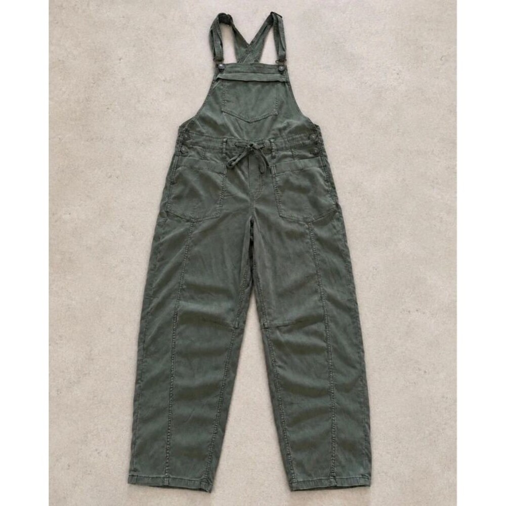 American Eagle Dark Olive Green Utility Barrel Leg Overalls Stretch Corduroy L